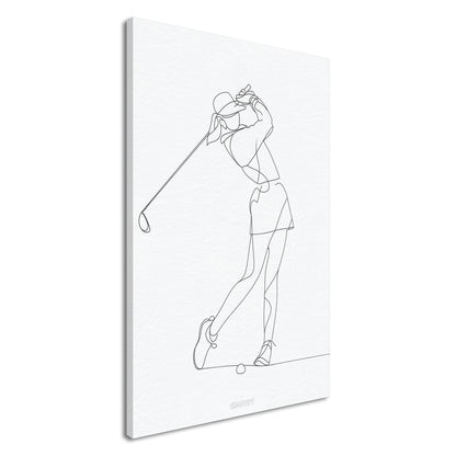 Golferin gezeichnet mit einer Linie auf einer Leinwand