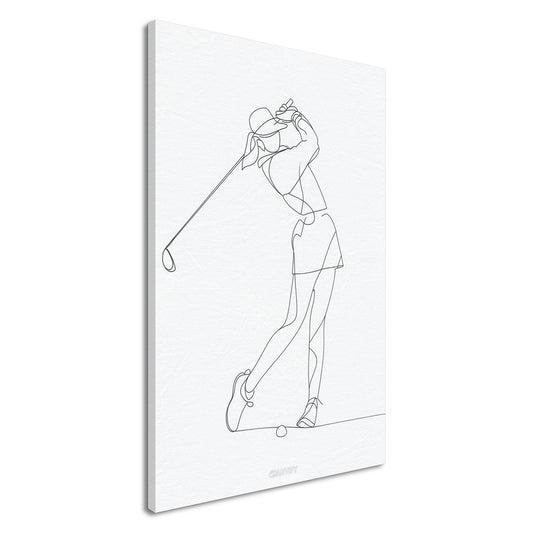 Golferin gezeichnet mit einer Linie auf einer Leinwand