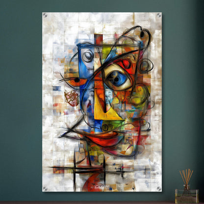 Abstraktes Gemälde mit einem Gesicht auf einem Acrylbild
