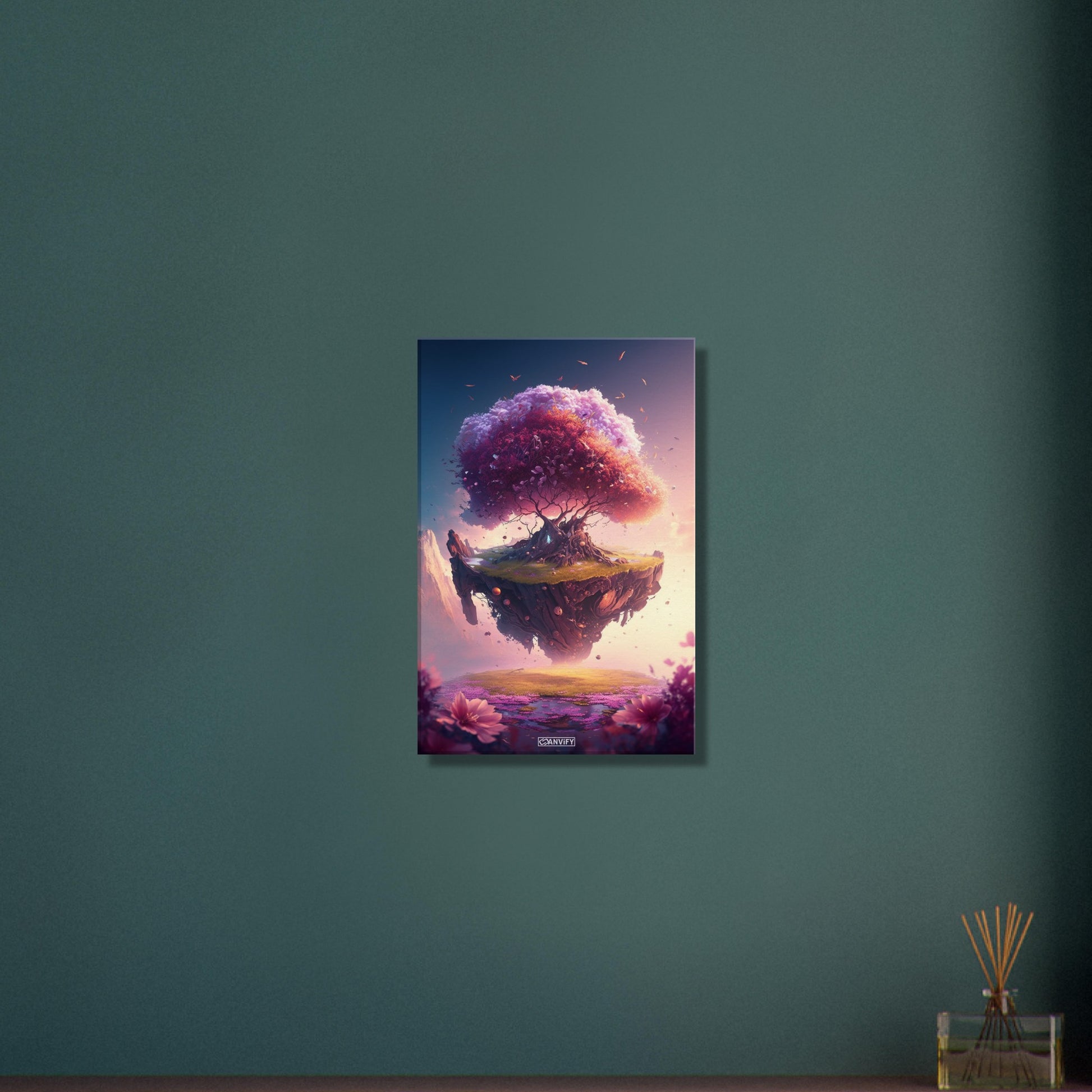Schwebender Kirschblütenbaum mit Blumen auf einer Leinwand