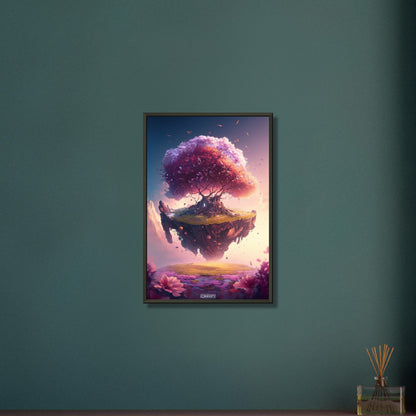 Schwebender Kirschblütenbaum mit Blumen auf einem Poster im Metallrahmen