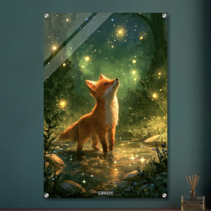 Kleiner Fuchs im magischen Wald als Ölgemälde auf einem Acrylbild
