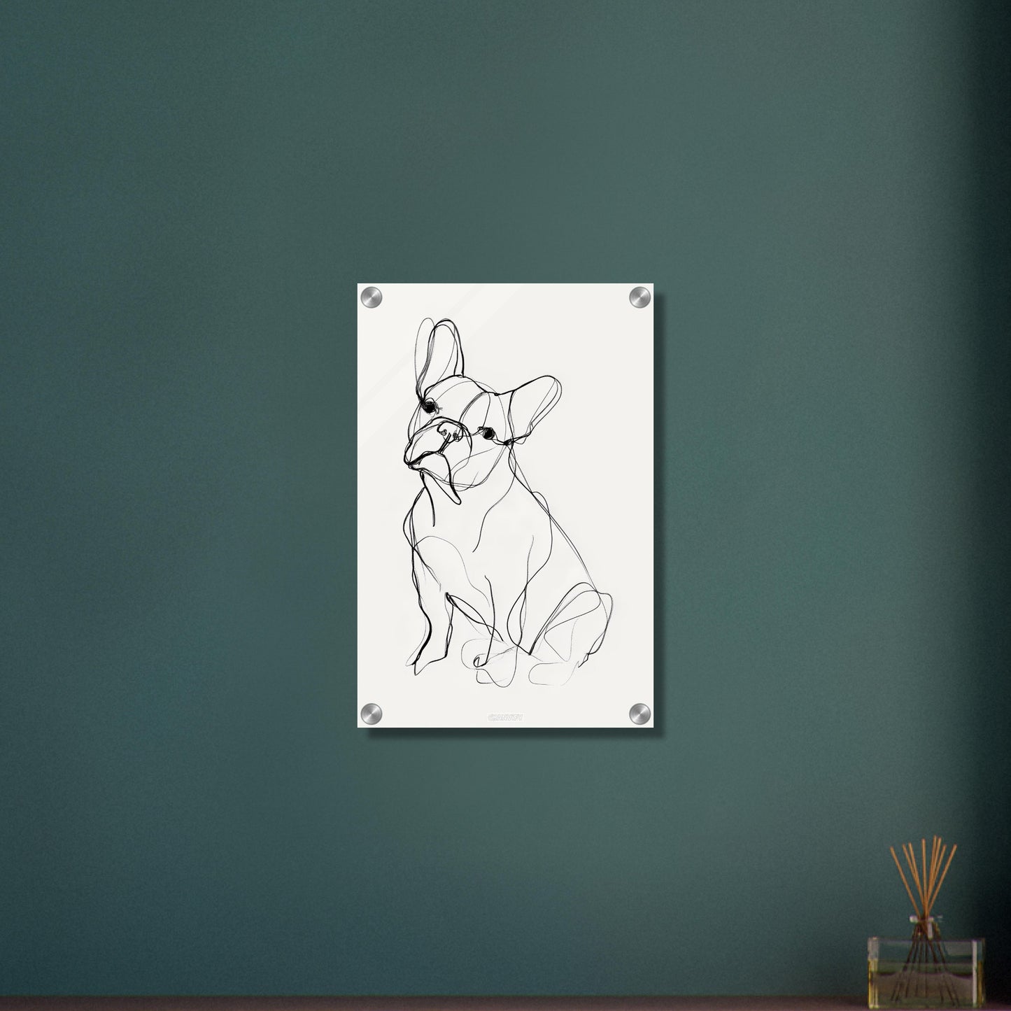 Französische Bulldogge gezeichnet mit einer Linie auf einem Acrylbild