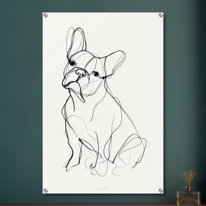 Französische Bulldogge gezeichnet mit einer Linie auf einem Acrylbild