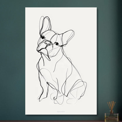 Französische Bulldogge gezeichnet mit einer Linie auf Aluminium