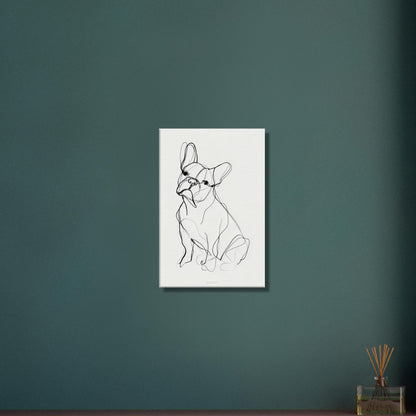 Französische Bulldogge gezeichnet mit einer Linie auf einer Leinwand