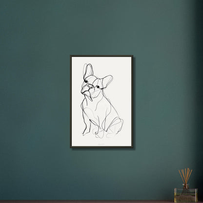 Französische Bulldogge gezeichnet mit einer Linie auf einem Poster im Metallrahmen