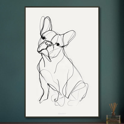 Französische Bulldogge gezeichnet mit einer Linie auf einem Poster im Metallrahmen