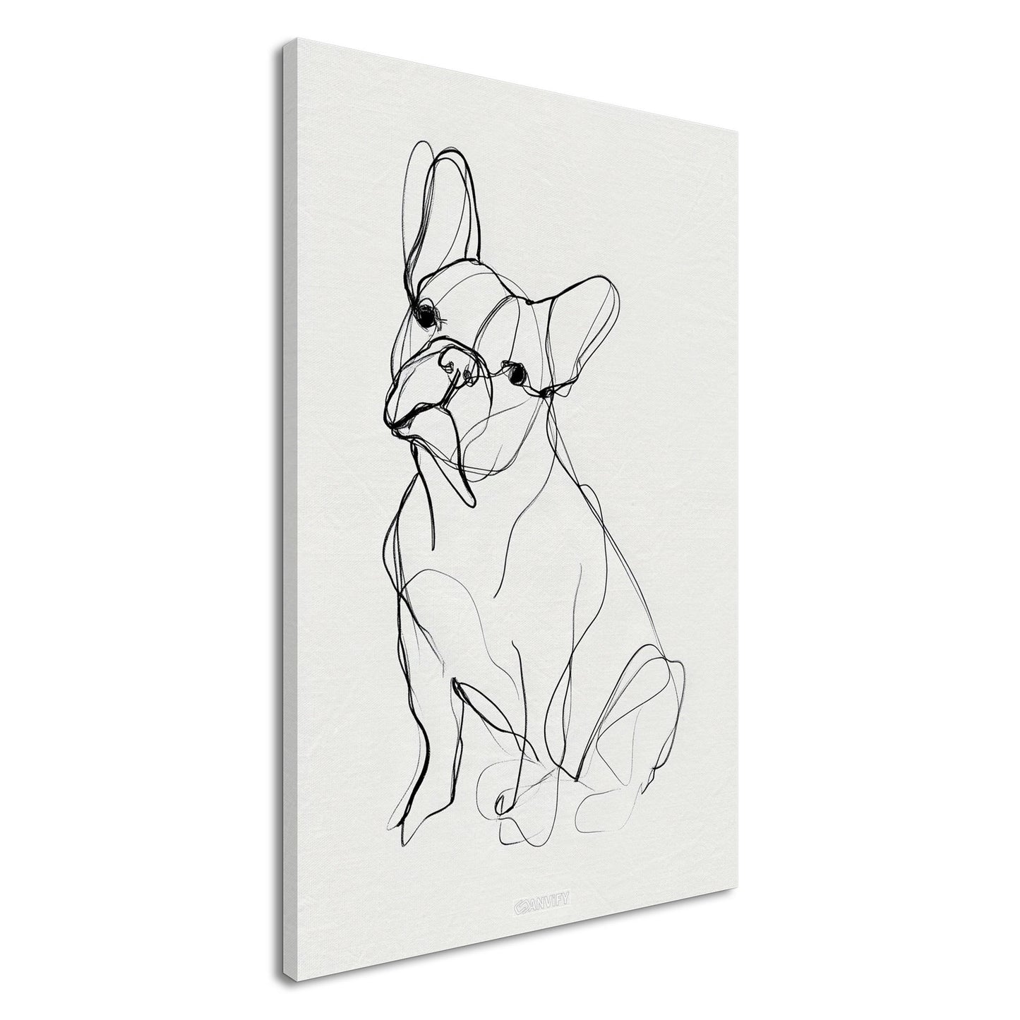 Französische Bulldogge gezeichnet mit einer Linie auf einer Leinwand