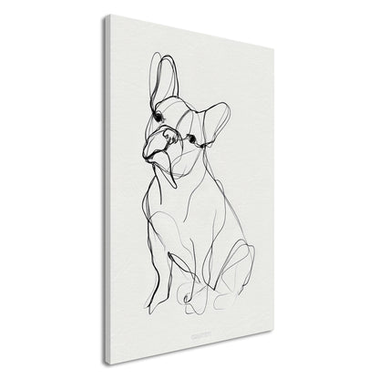 Französische Bulldogge gezeichnet mit einer Linie auf einer Leinwand