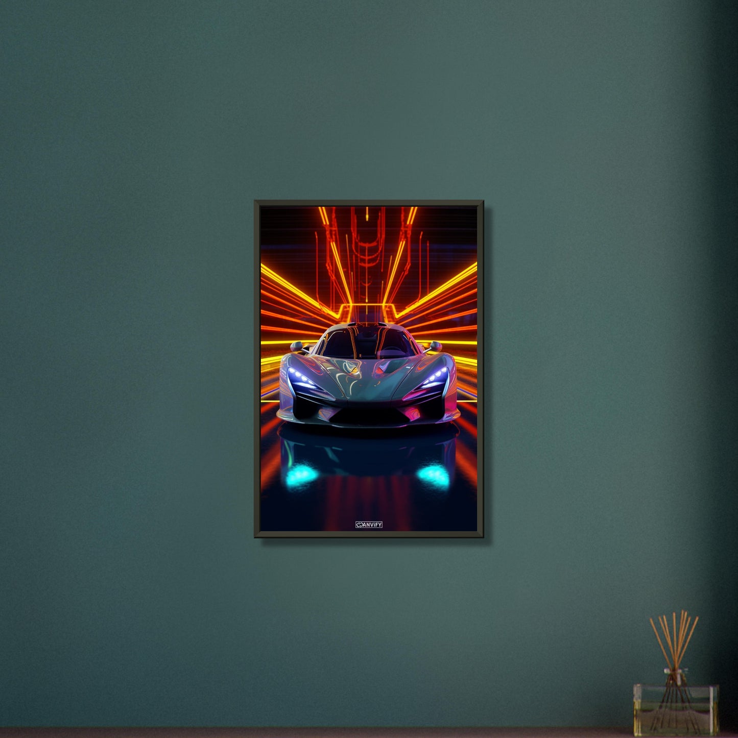 McLaren im hellen Lila Farbton auf einem Poster im Metallrahmen