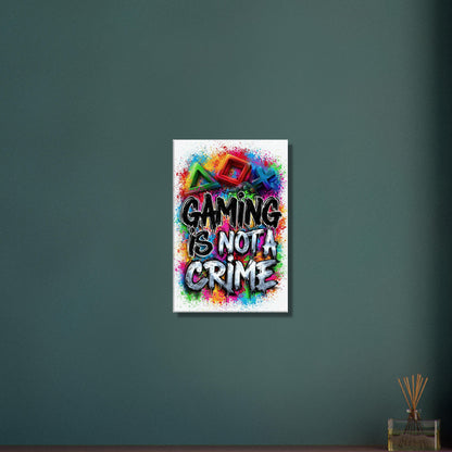 Playstation Symbole mit Controller in bunten Farben mit einem Spruch 'Gaming Is Not A Crime' im Graffiti Street Art Stil auf einer Leinwand