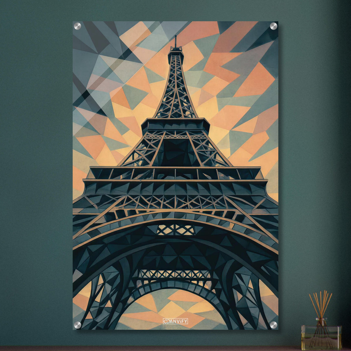 Polygon-Gemälde des Eiffelturms auf einem Acrylbild