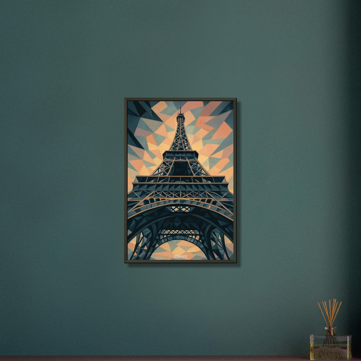 Polygon-Gemälde des Eiffelturms auf einem Poster im Metallrahmen