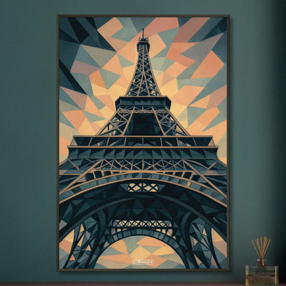 Polygon-Gemälde des Eiffelturms auf einem Poster im Metallrahmen