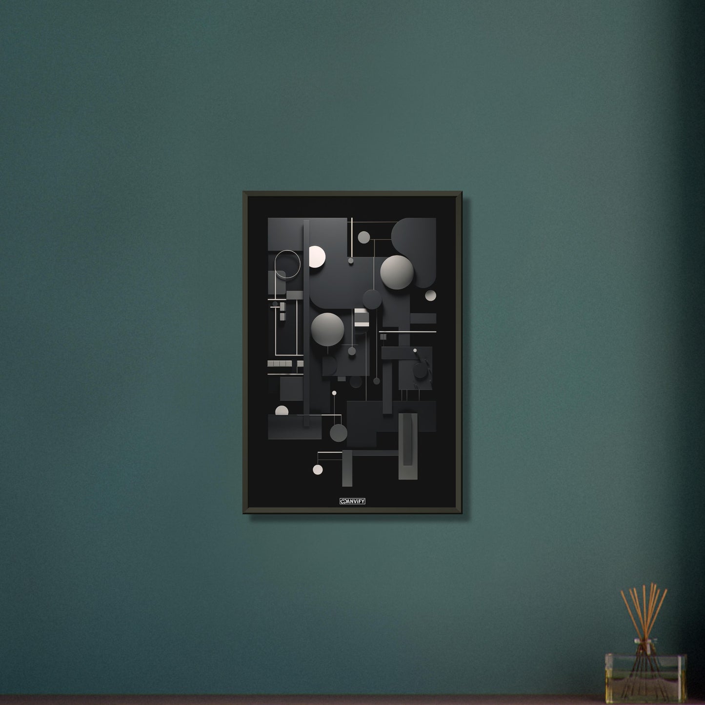 Abstrakte geometrische Technik auf einem Poster im Metallrahmen