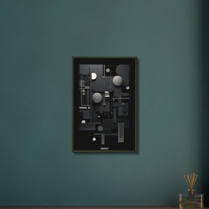 Abstrakte geometrische Technik auf einem Poster im Metallrahmen