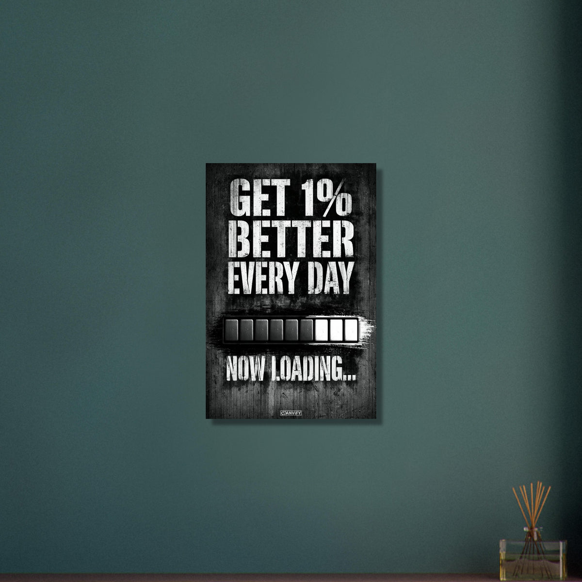 Motivationsspruch mit Ladebalken 'Get 1% Better Every Day' auf Aluminium