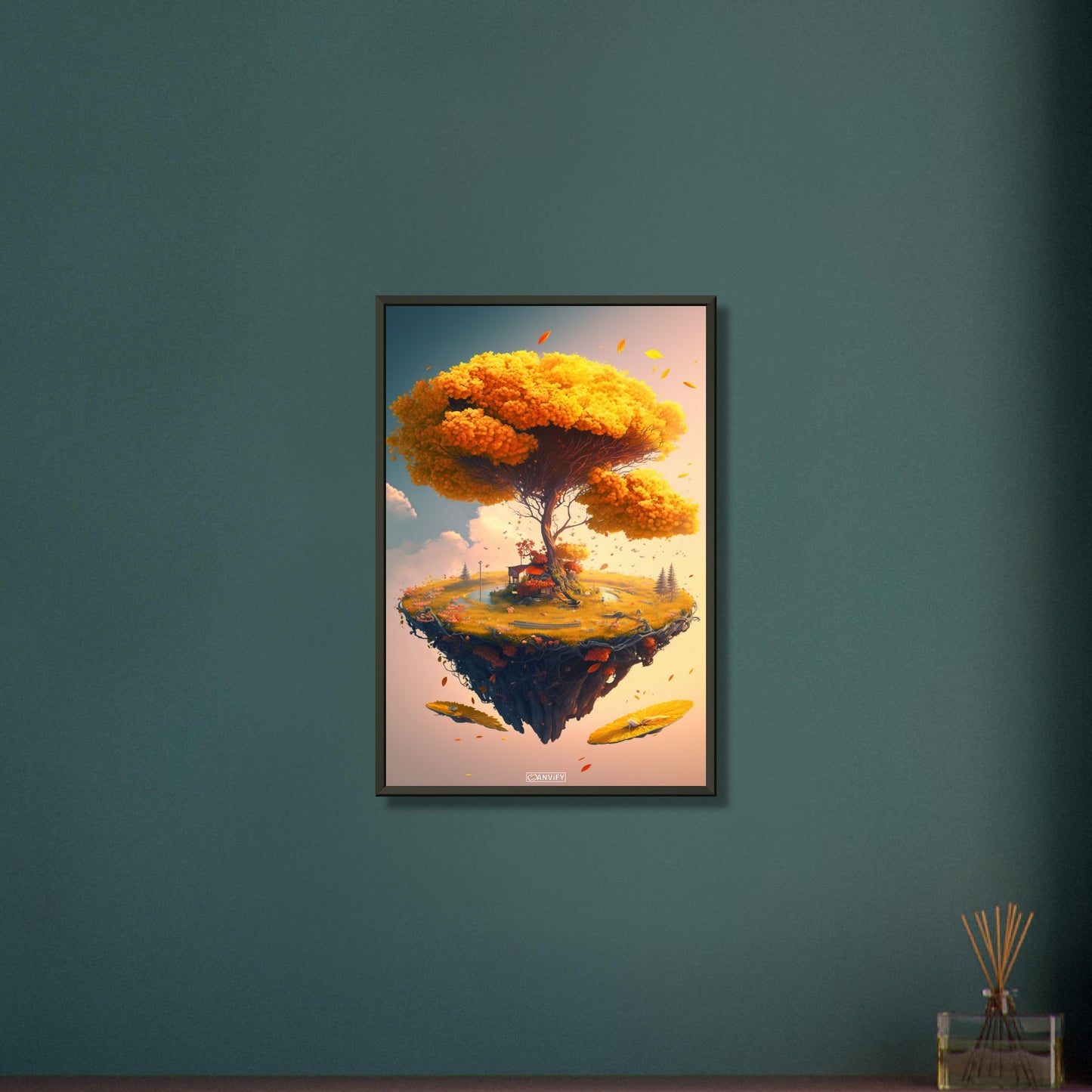 Ginkgobaum mit Baumhaus auf einem Poster im Metallrahmen