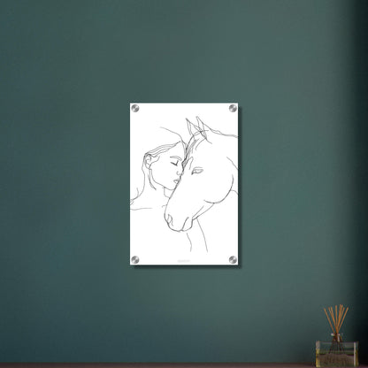 Mädchen küsst ein Pferd gezeichnet auf einem Acrylbild
