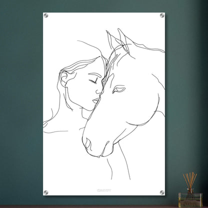 Mädchen küsst ein Pferd gezeichnet auf einem Acrylbild