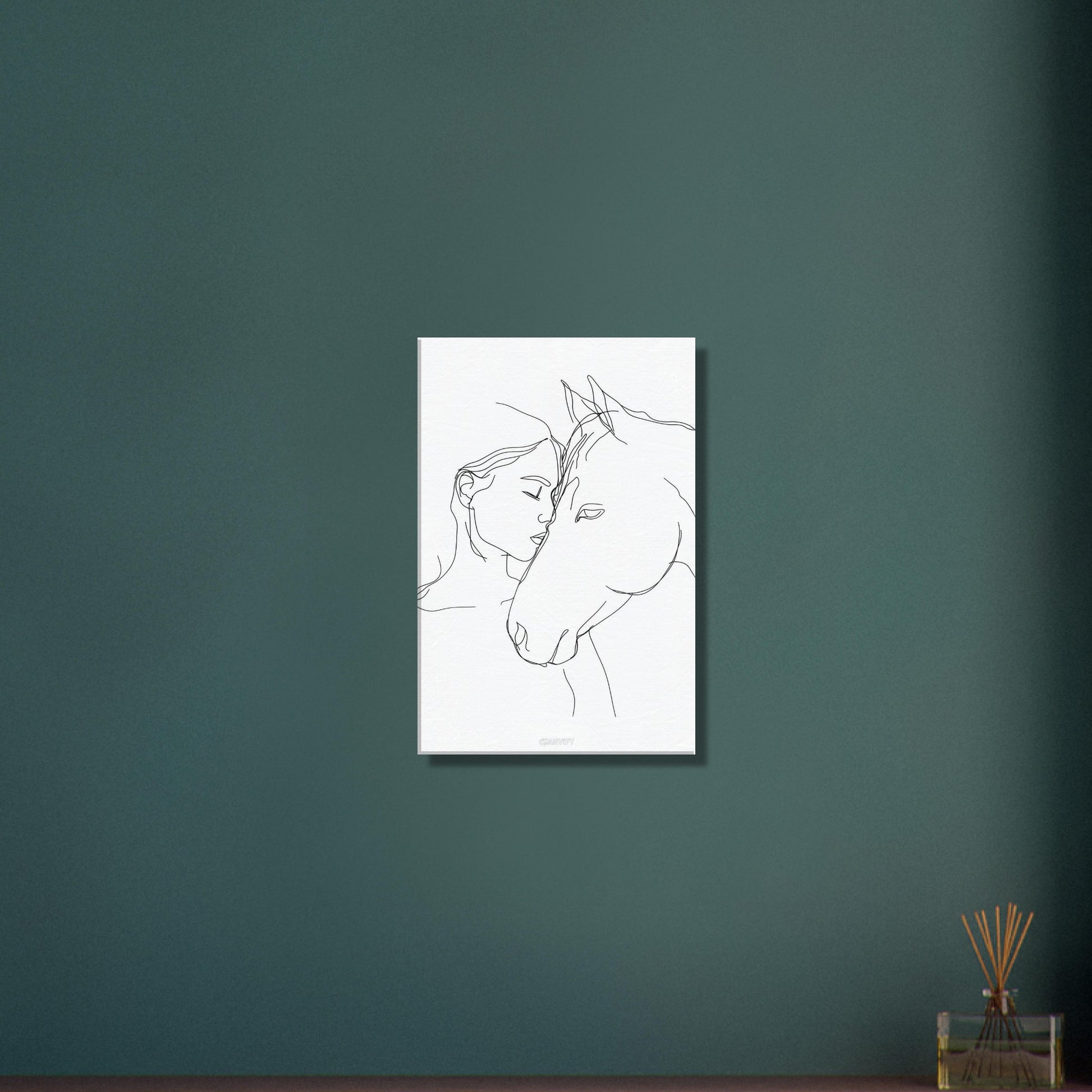 Mädchen küsst ein Pferd gezeichnet auf einer Leinwand