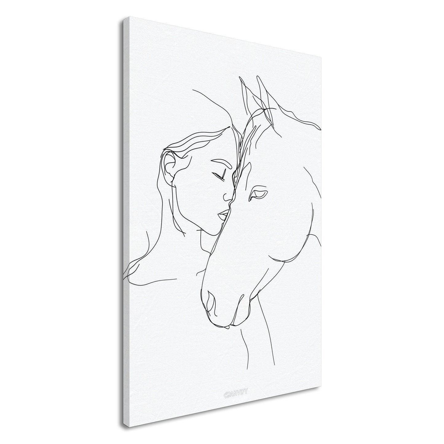Mädchen küsst ein Pferd gezeichnet auf einer Leinwand