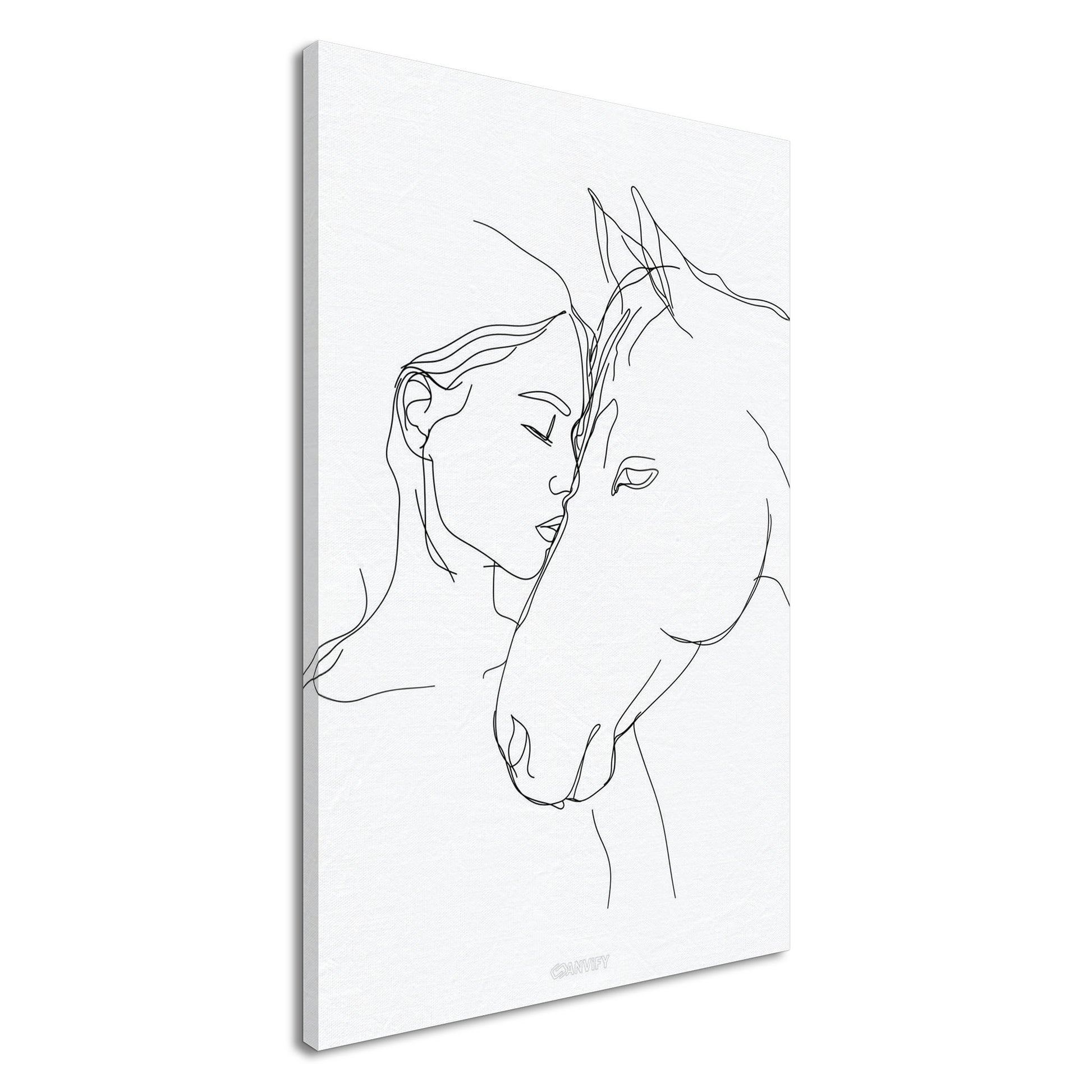 Mädchen küsst ein Pferd gezeichnet auf einer Leinwand