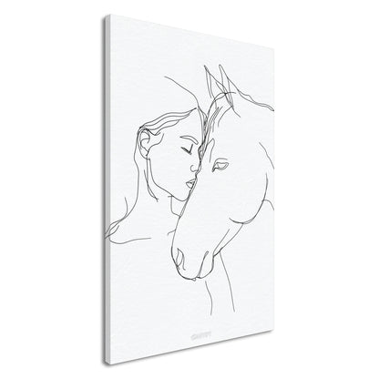 Mädchen küsst ein Pferd gezeichnet auf einer Leinwand