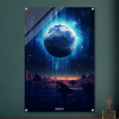 Blick durch das Hubble-Weltraumteleskop auf den glühenden Exoplaneten HD 189733b in seiner frühen Entstehungsphase auf einem Acrylbild