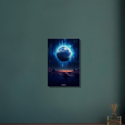 Blick durch das Hubble-Weltraumteleskop auf den glühenden Exoplaneten HD 189733b in seiner frühen Entstehungsphase auf einer Leinwand