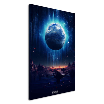 Blick durch das Hubble-Weltraumteleskop auf den glühenden Exoplaneten HD 189733b in seiner frühen Entstehungsphase auf einer Leinwand