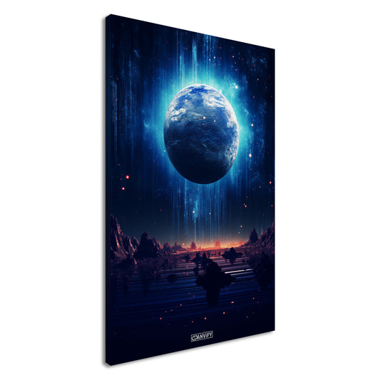 Blick durch das Hubble-Weltraumteleskop auf den glühenden Exoplaneten HD 189733b in seiner frühen Entstehungsphase auf einer Leinwand