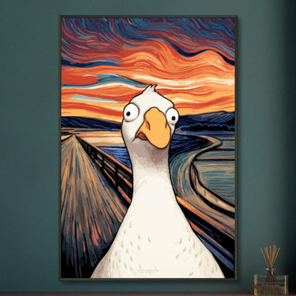 Gans von Goose Goose Duck im Stil von The Scream und Vincent van Gogh auf einem Poster im Metallrahmen