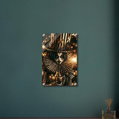 Gothic Circus Clown im Dark Fantasy Art-Stil mit einer Wunderkerze und einer Granate in der Hand auf einem Acrylbild
