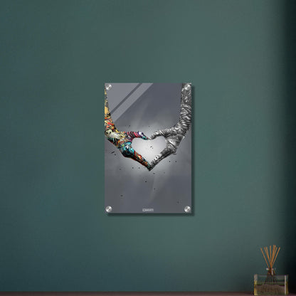 Herzform mit bunten Händen im Banksy Stil auf einem Acrylbild