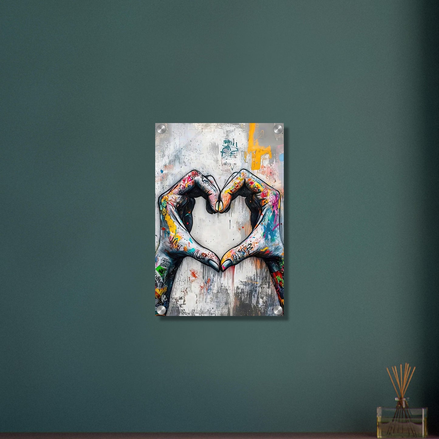 Hände in Herzform im Banksy Stil auf einem Acrylbild