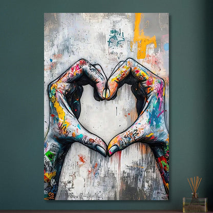 Hände in Herzform im Banksy Stil auf Aluminium