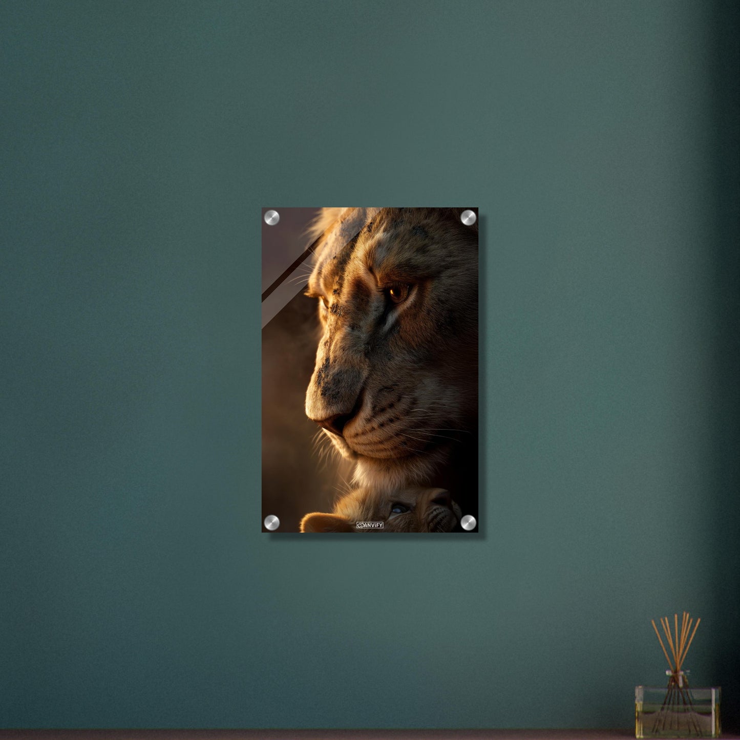 Löwe mit Löwenbaby auf einem Acrylbild