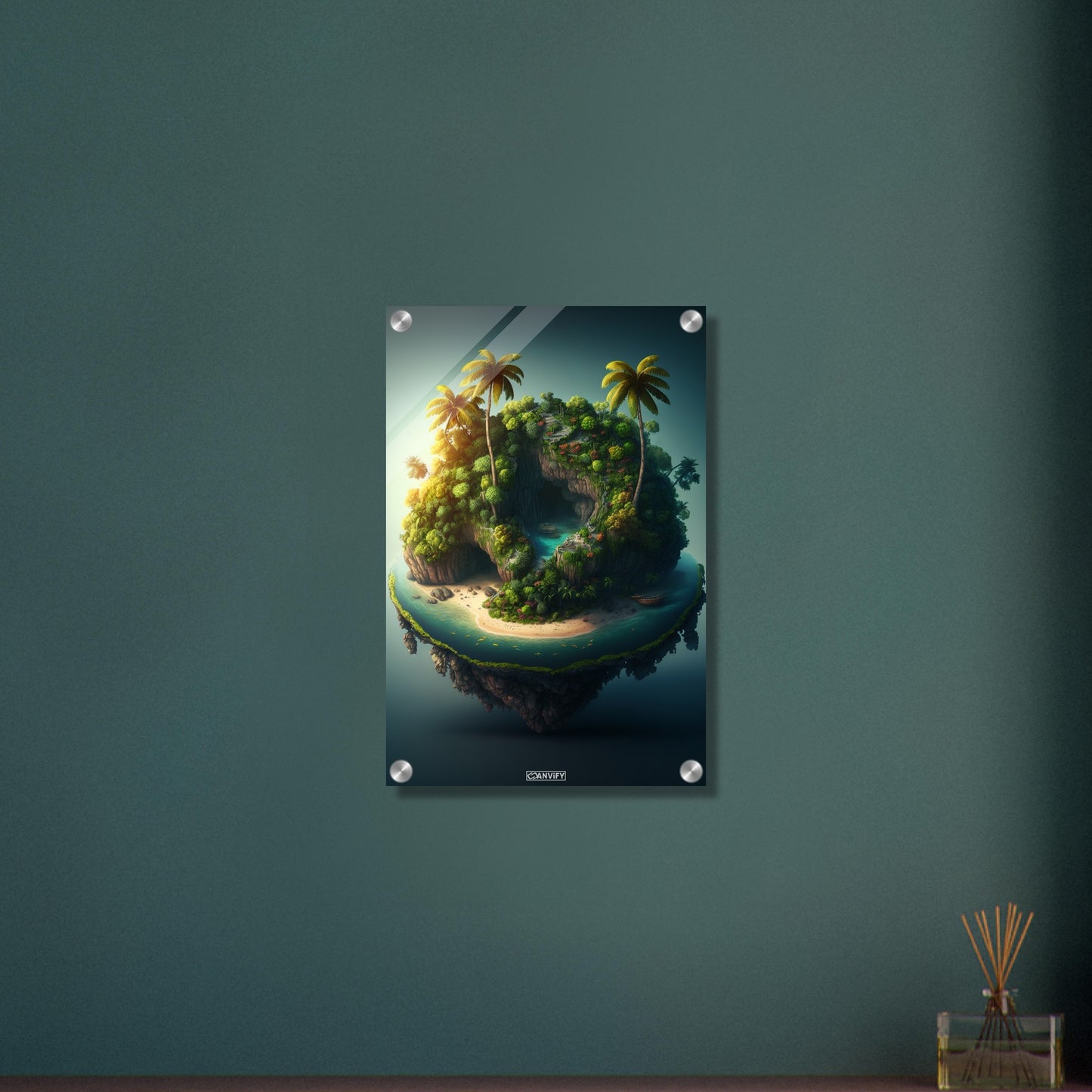 Dschungelinsel mit einer Lagune auf einem Acrylbild