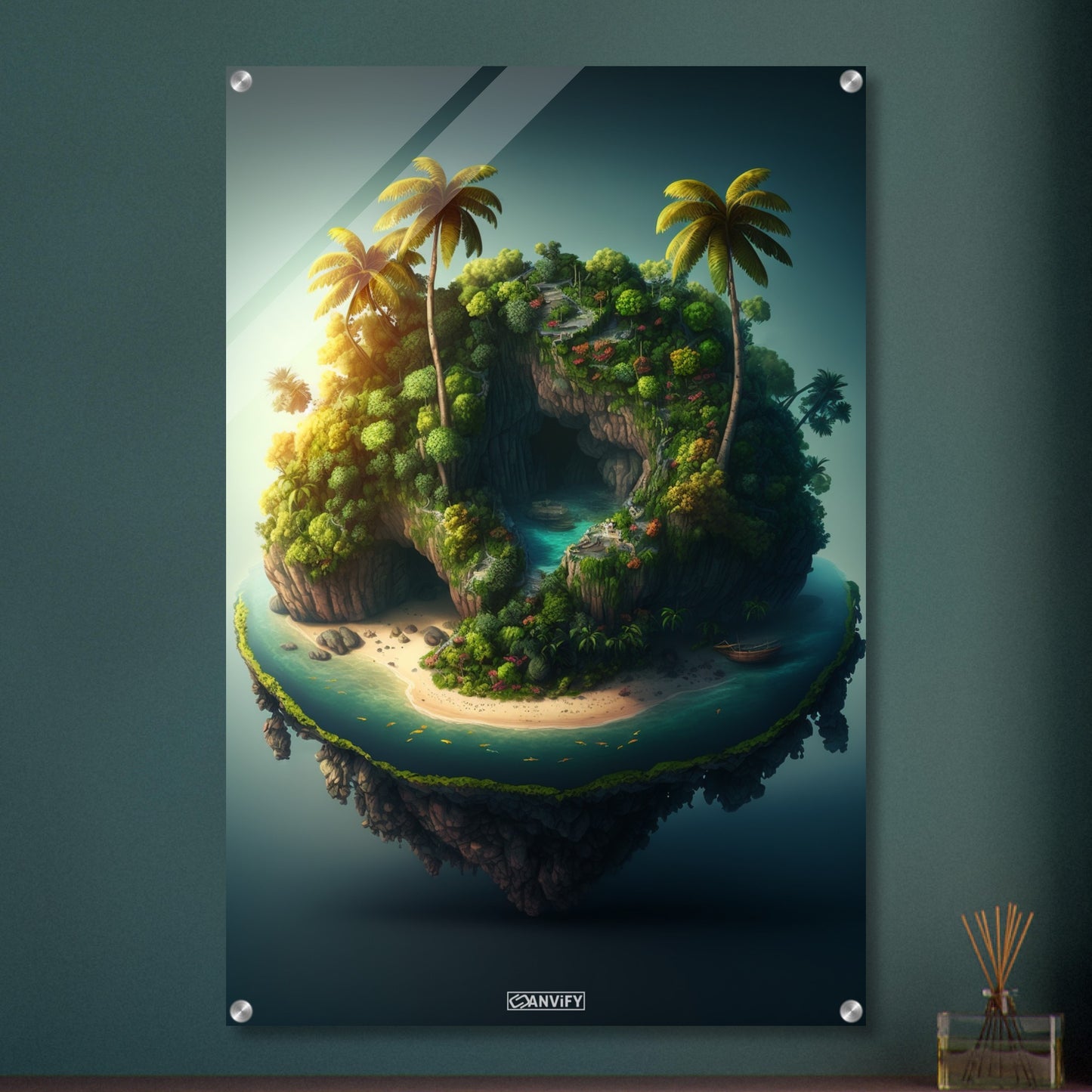 Dschungelinsel mit einer Lagune auf einem Acrylbild