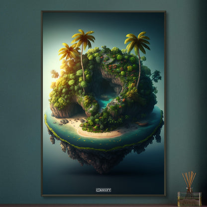 Dschungelinsel mit einer Lagune auf einem Poster im Metallrahmen