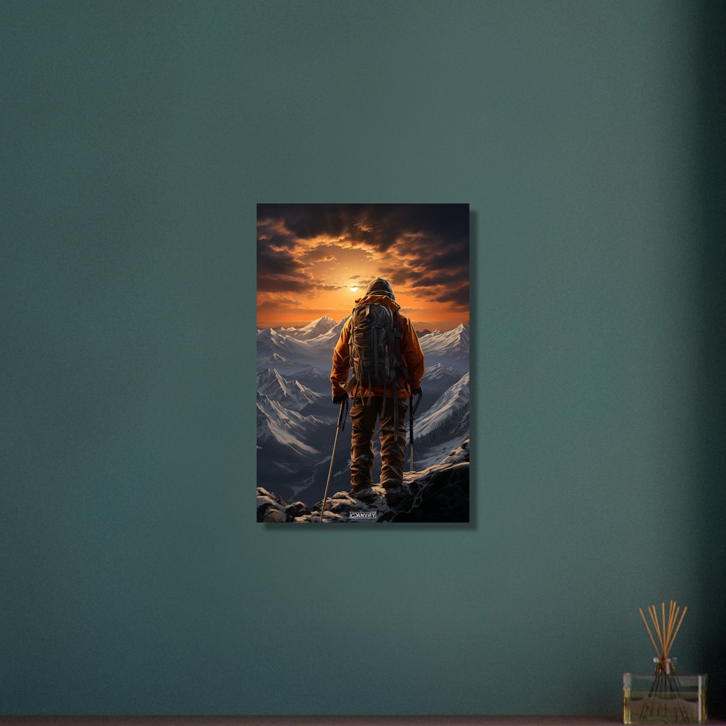 Walter Bonatti auf der Matterhorn-Nordwand malerisch dargestellt auf Aluminium
