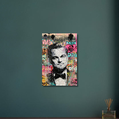 Leonardo DiCaprio vor dem Hollywood Sign im Pop Art Stil auf Aluminium