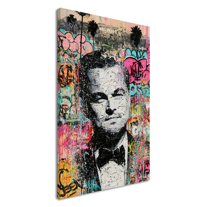 Leonardo DiCaprio vor dem Hollywood Sign im Pop Art Stil auf einer Leinwand
