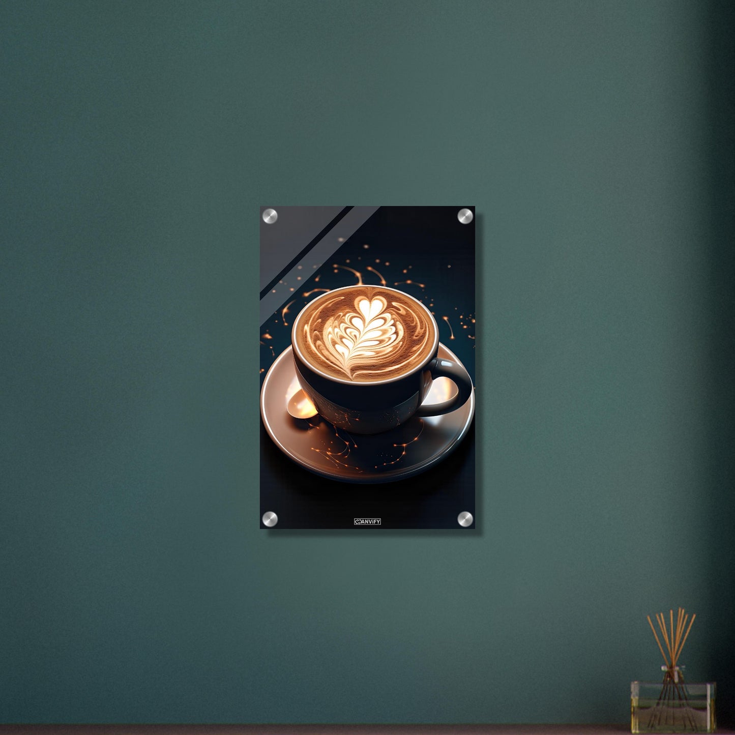 Traumhafter Cappuccino mit einer Herzform auf einem Acrylbild