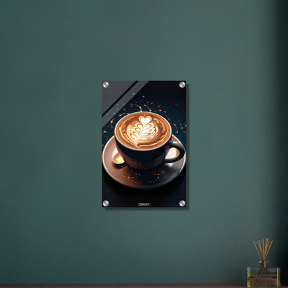 Traumhafter Cappuccino mit einer Herzform auf einem Acrylbild