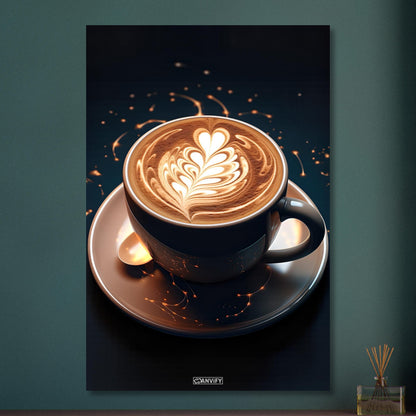 Traumhafter Cappuccino mit einer Herzform auf Aluminium