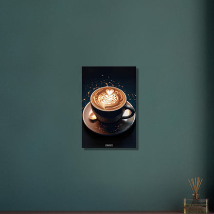 Traumhafter Cappuccino mit einer Herzform auf einer Leinwand