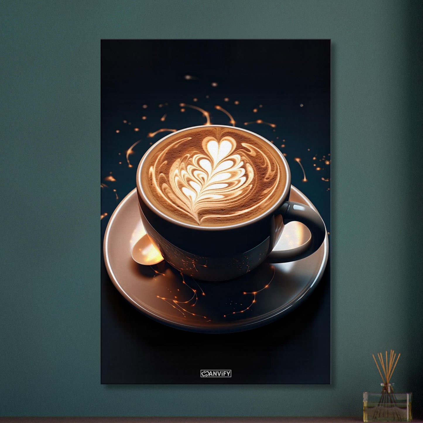 Traumhafter Cappuccino mit einer Herzform auf einer Leinwand